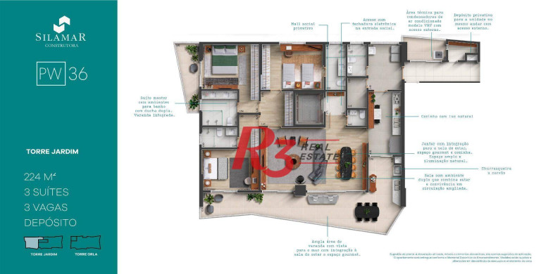 Apartamento com 3 Quartos à Venda, 224 m² em Gonzaga - Santos