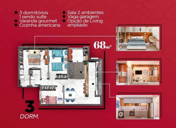 Imagem Apartamento com 3 Quartos à Venda, 68 m² em Torre Vanilla - Taubaté