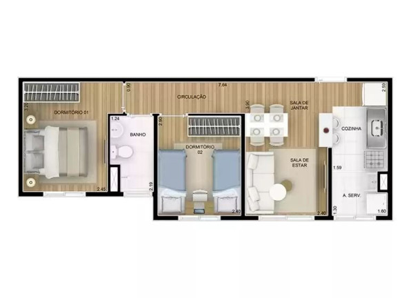 Apartamento com 3 Quartos à Venda, 57 m² em Parque São Vicente - Mauá
