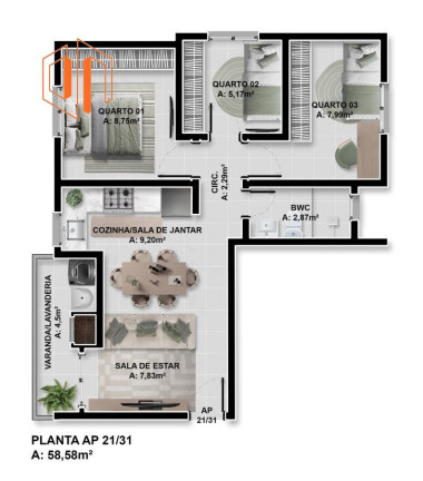 Imagem Apartamento com 3 Quartos à Venda, 61 m² em Santo Antônio - São José Dos Pinhais