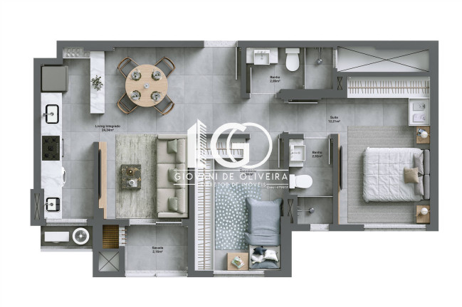 Imagem Apartamento com 2 Quartos à Venda, 66 m² em Comerciário - Criciúma