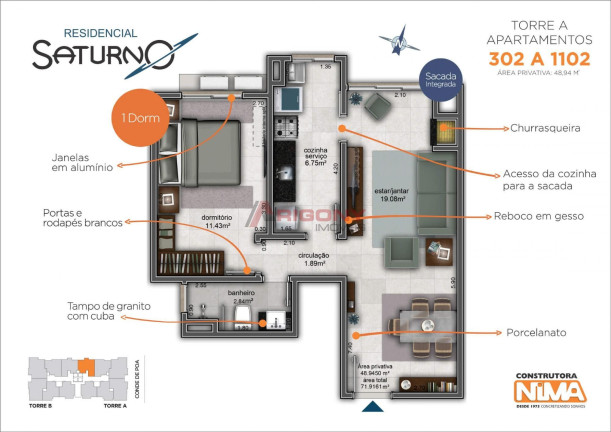 Imagem Apartamento com 1 Quarto à Venda, 48 m² em Nossa Senhora Do Rosário - Santa Maria