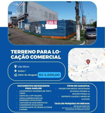 Terreno para Alugar, 240 m² em Mirim - Praia Grande