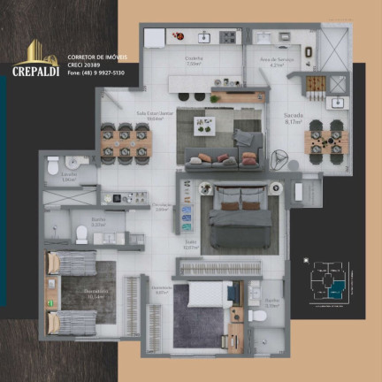 Imagem Apartamento com 3 Quartos à Venda, 99 m² em Centro - Criciúma