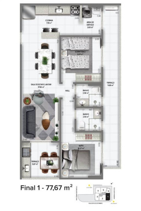 Apartamento com 2 Quartos à Venda, 77 m² em Mirim - Praia Grande