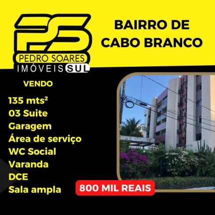 Apartamento com 3 Quartos à Venda, 135 m² em Cabo Branco - João Pessoa