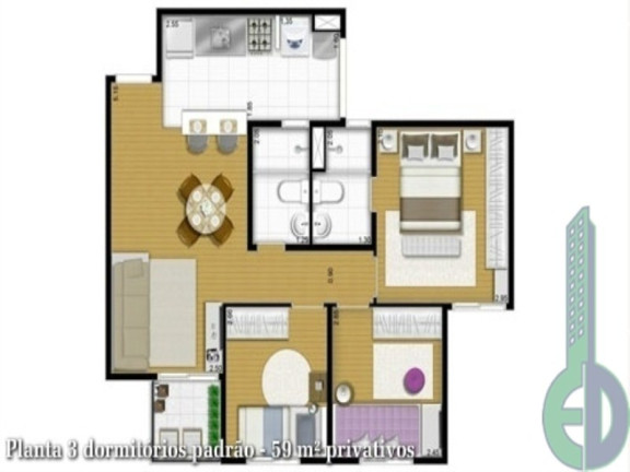 Imóvel com 3 Quartos à Venda, 59 m² em Planalto - Sao Bernardo Do Campo