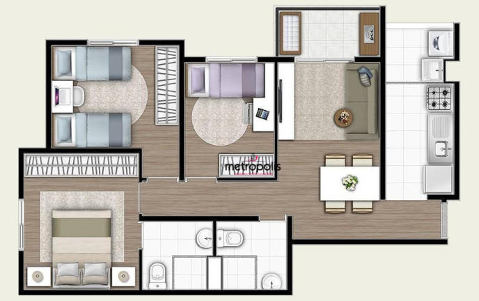 Imagem Apartamento com 3 Quartos à Venda, 57 m² em Vila Valparaíso - Santo André