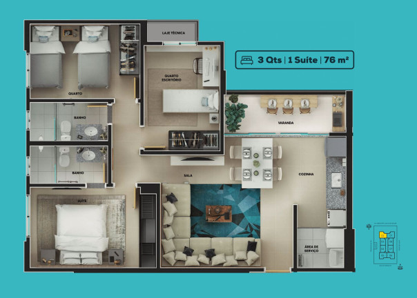 Imagem Apartamento com 3 Quartos à Venda, 76 m² em Parque Oeste Industrial - Goiânia Imagem Apartamento com 3 Quartos à Venda, 76 m² em Parque Oeste Industrial - Goiânia