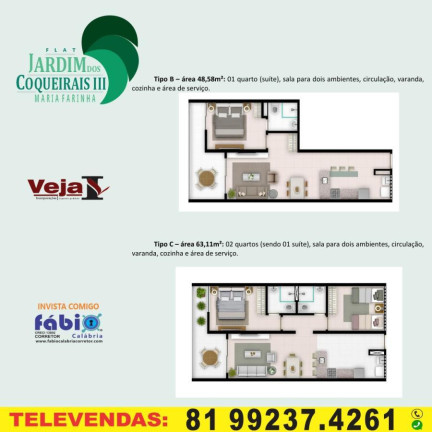 Imagem Flat com 1 Quarto à Venda, 48 m² em Maria Farinha - Paulista