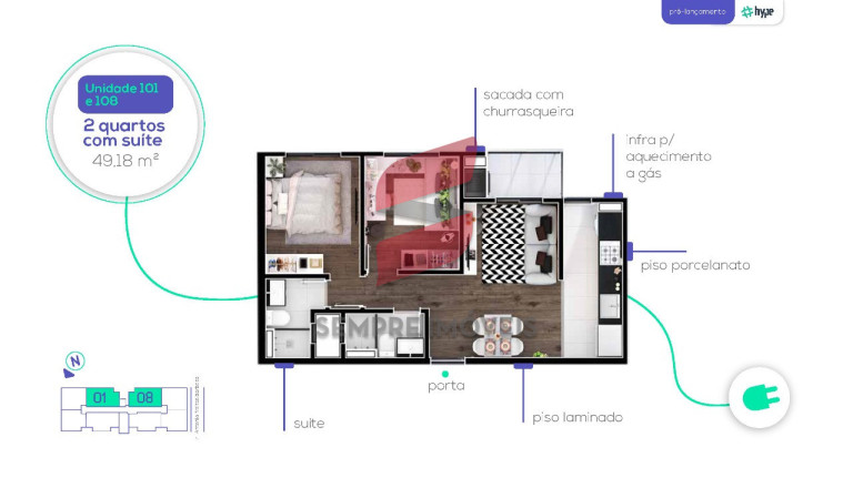 Imagem Apartamento com 2 Quartos à Venda, 48 m² em Capão Raso - Curitiba Imagem Apartamento com 2 Quartos à Venda, 48 m² em Capão Raso - Curitiba