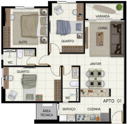 Imagem Apartamento com 3 Quartos para Alugar, 80 m² em João Agripino - João Pessoa