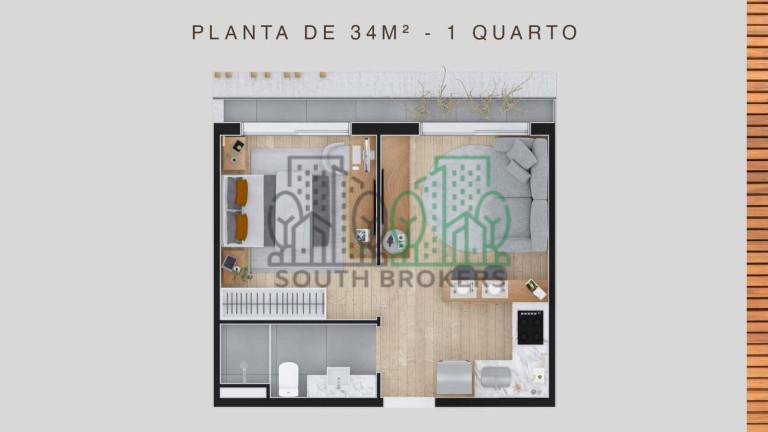 Imagem Apartamento com 1 Quarto à Venda, 34 m² em Batel - Curitiba