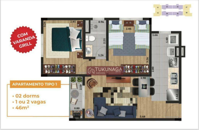 Imagem Apartamento com 2 Quartos à Venda, 44 m² em Jardim Aida - Guarulhos