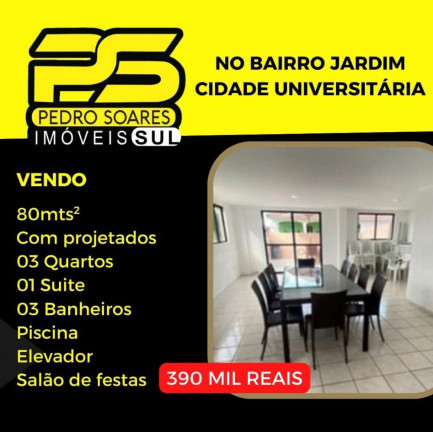 Apartamento com 3 Quartos à Venda, 88 m² em Jardim Cidade Universitária - João Pessoa