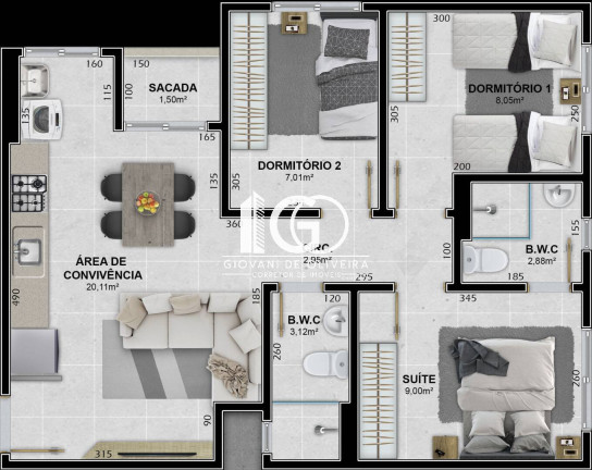 Imagem Apartamento com 3 Quartos à Venda, 62 m² em Ceará - Criciúma