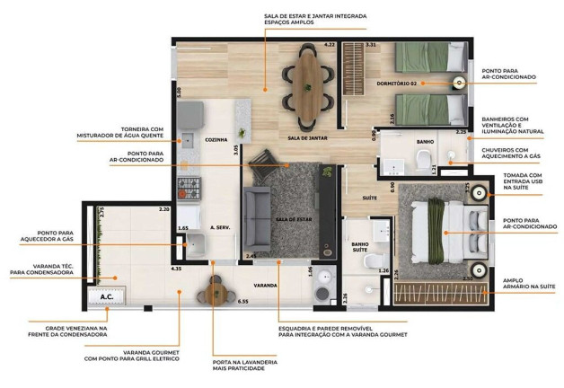 Imagem Apartamento com 2 Quartos à Venda, 61 m² em Jardim São Carlos - Sorocaba