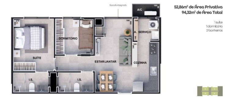 Imagem Apartamento com 2 Quartos à Venda, 52 m² em Cancelli - Cascavel