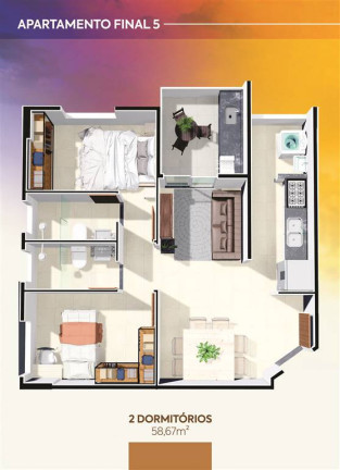Apartamento com 2 Quartos à Venda, 59 m² em Caiçara - Praia Grande