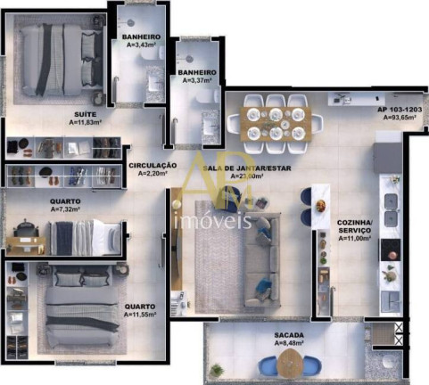 Imagem Apartamento com 3 Quartos à Venda, 87 m² em Pedra Branca - Palhoça