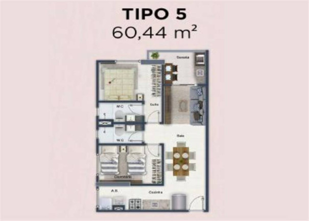Apartamento com 2 Quartos à Venda, 60 m² em Boqueirao - Praia Grande