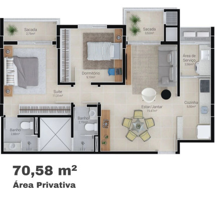Imagem Apartamento com 2 Quartos à Venda, 70 m² em Michel - Criciúma Imagem Apartamento com 2 Quartos à Venda, 70 m² em Michel - Criciúma