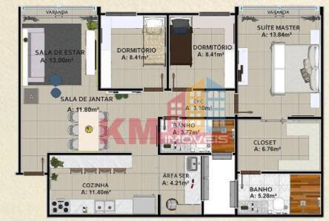 Imagem Apartamento com 3 Quartos à Venda, 105 m² em Bela Vista - Mossoró