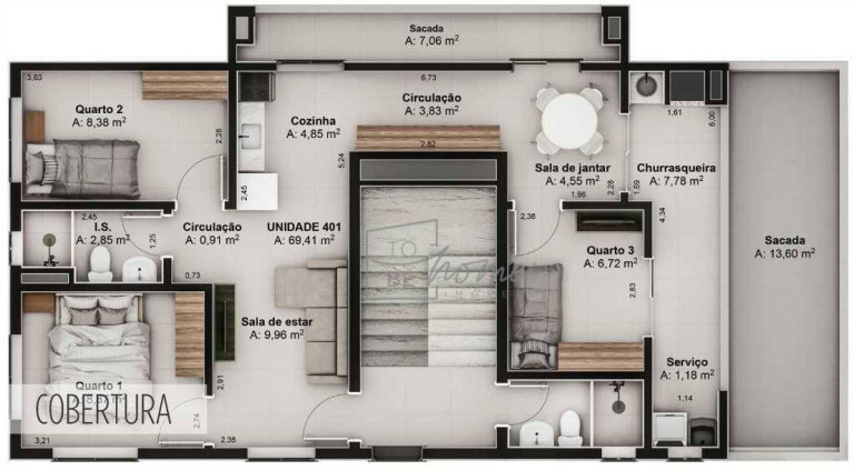 Imagem Cobertura com 3 Quartos à Venda, 69 m² em Paloma - Colombo