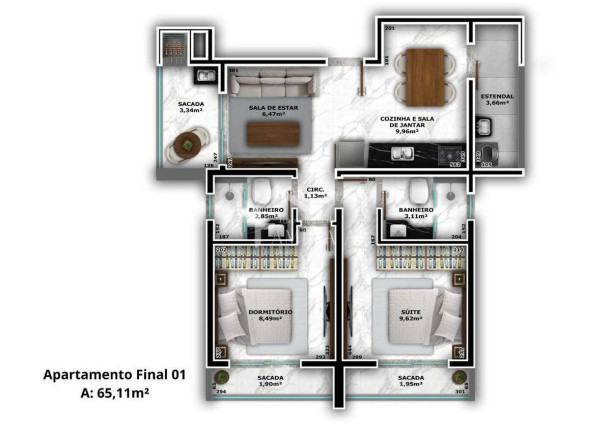 Imagem Apartamento com 2 Quartos à Venda, 65 m² em Saguaçu - Joinville