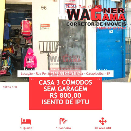 Casa com 1 Quarto para Alugar, 40 m² em Jardim Santa Brígida - Carapicuíba