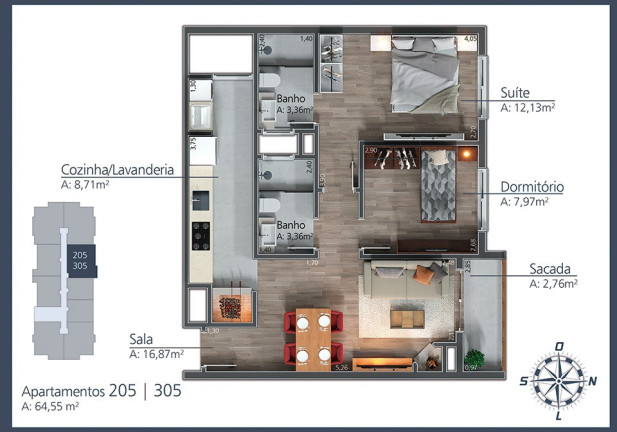 Imagem Apartamento com 2 Quartos à Venda, 94 m² em Moura - Gramado