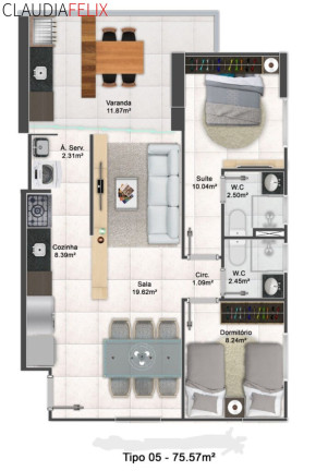 Imóvel com 2 Quartos à Venda, 75 m² em Aviação - Praia Grande