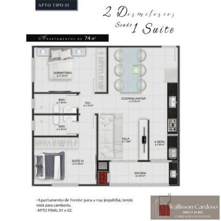 Imagem Apartamento com 2 Quartos à Venda, 72 m² em Tabuleiro - Camboriú
