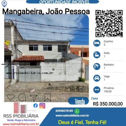 Casa com 3 Quartos à Venda, 100 m² em Mangabeira - João Pessoa