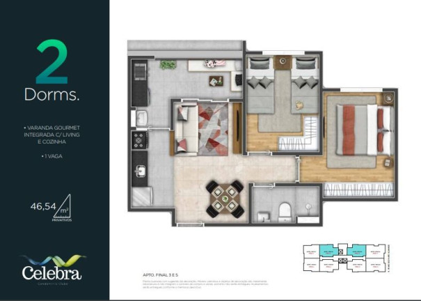 Imagem Apartamento com 2 Quartos à Venda, 46 m²