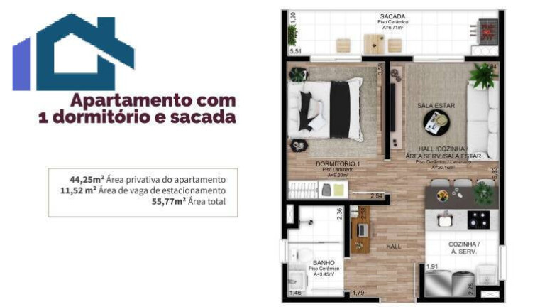 Imagem Apartamento com 1 Quarto à Venda, 44 m² em Orico - Gravataí Imagem Apartamento com 1 Quarto à Venda, 44 m² em Orico - Gravataí