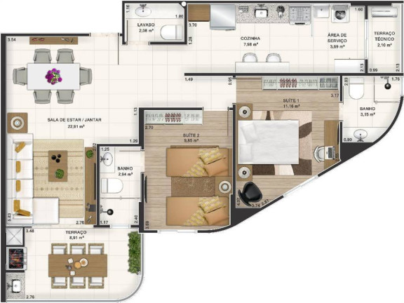 Apartamento com 2 Quartos à Venda, 85 m² em Canto Do Forte - Praia Grande