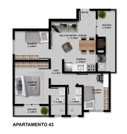 Imagem Apartamento com 3 Quartos à Venda, 65 m² em Afonso Pena - São José Dos Pinhais