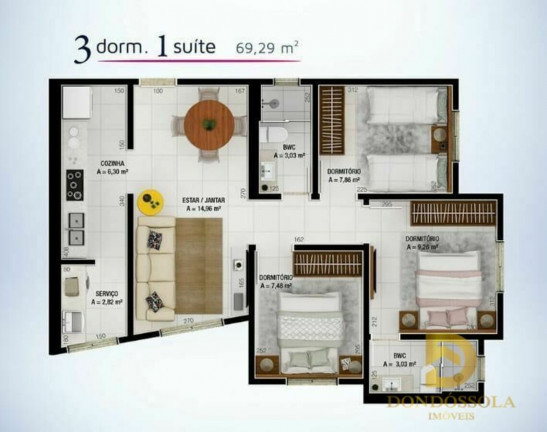 Imagem Apartamento com 3 Quartos à Venda, 69 m² em Cristo Rei - Içara