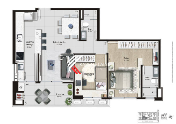 Apartamento com 2 Quartos à Venda, 80 m² em Kobrasol - São José