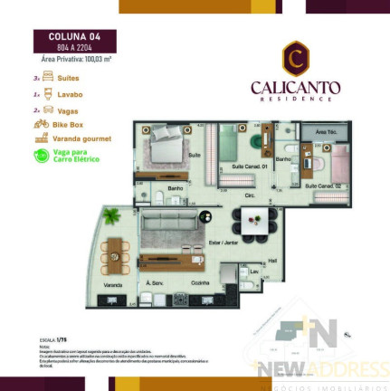 Apartamento com 3 Quartos à Venda, 100 m² em Alto Dona Algusta - Cariacica