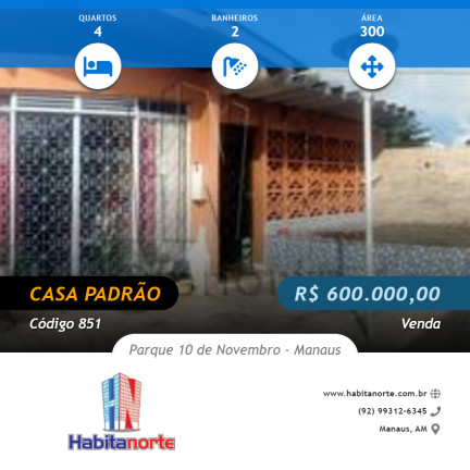 Casa com 4 Quartos à Venda, 300 m² em Parque 10 De Novembro - Manaus