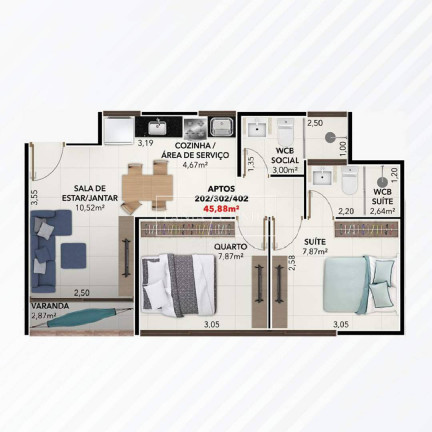 Apartamento com 2 Quartos à Venda, 46 m² em Bessa - João Pessoa