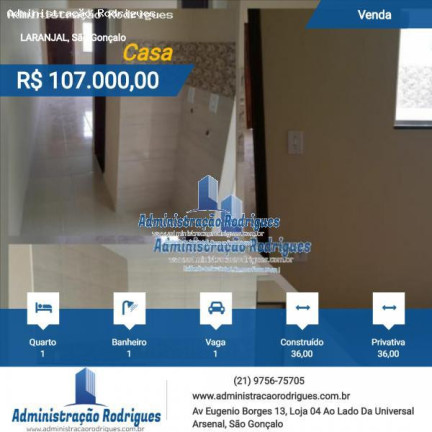 Casa com 1 Quarto à Venda, 36 m² em Laranjal - São Gonçalo