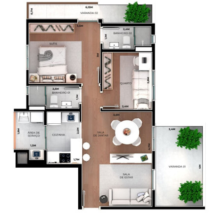 Imagem Apartamento com 2 Quartos à Venda, 61 m² em Boa Vista - Curitiba