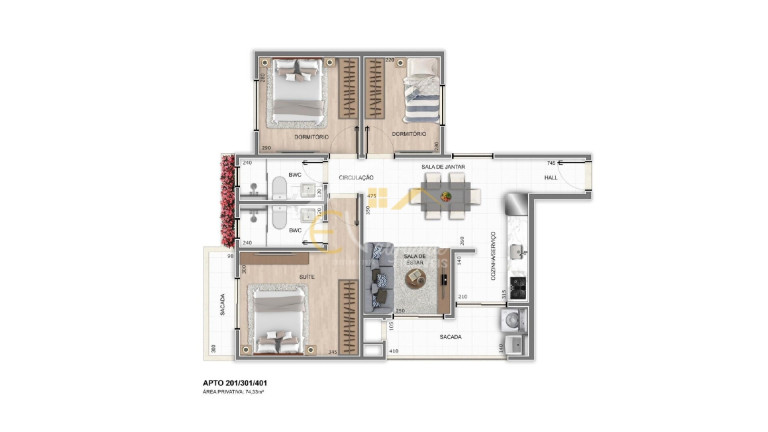 Imagem Apartamento com 3 Quartos à Venda, 74 m² em Estância Pinhais - Pinhais