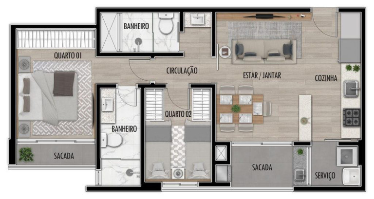 Imagem Apartamento com 2 Quartos à Venda, 56 m² em Atuba - Curitiba
