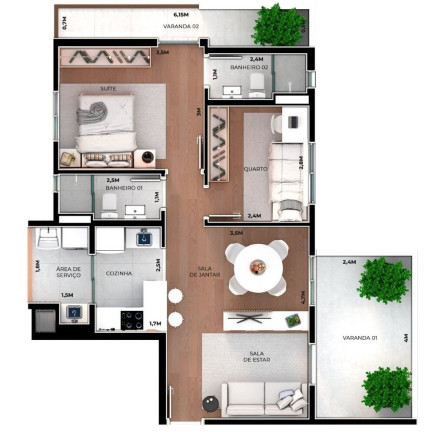 Imagem Apartamento com 2 Quartos à Venda, 61 m² em Boa Vista - Curitiba