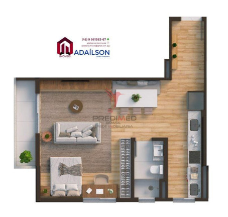 Imagem Imóvel com 1 Quarto à Venda, 51 m² em Kobrasol - São José Imagem Imóvel com 1 Quarto à Venda, 51 m² em Kobrasol - São José