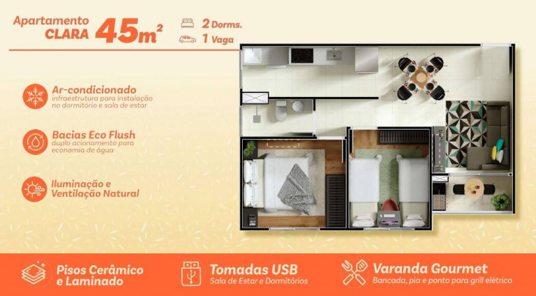 Apartamento com 2 Quartos à Venda, 45 m² em Vossoroca - Votorantim